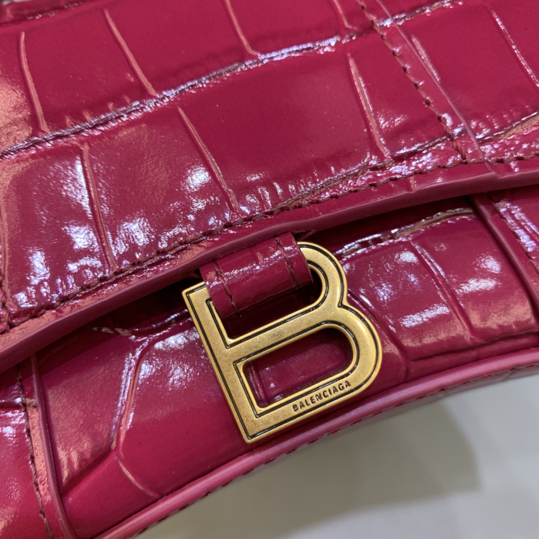 Balenciaga Hourglass Mini Handbag With Chain Crocodile Embossed Shoulder Bag Dark red